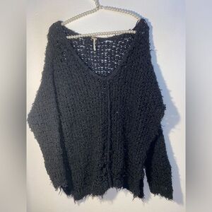 Free People Women Sweater SM Slouchy Gothic Punk Emo Distressed Scene Knit Black